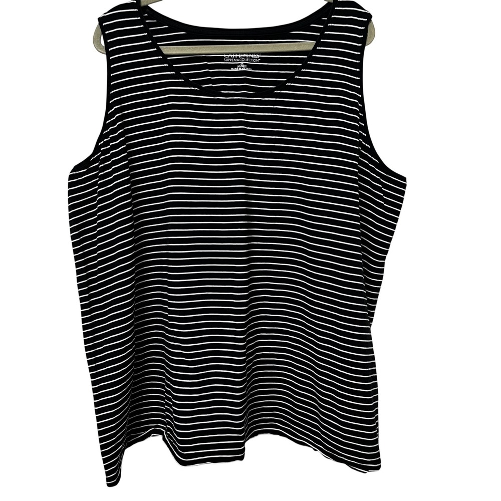 Catherines Suprema Collection Tank Top Women's 4X 30/32W BL/White Striped Cotton